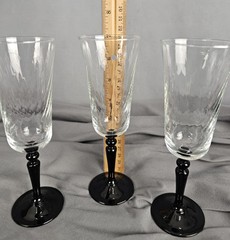 Set 3 Luminarc Black Stem Optic Swirl Champagne Flutes Glasses Vintage France 7”