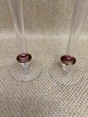 2 Pier 1 l’amour Hand BLOWN CHAMPAGNE Hollow stem flutes Cranberry/Gold Romania