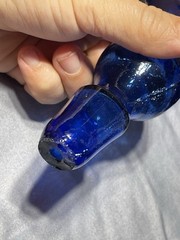 Felipe Derflingher Caged Blue Art Glass Brutalist Decanter & 6 Barware MCM Vtg