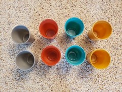 8 VTG HAZEL ATLAS MODERNTONE PLATONITE MILK GLASS TUMBERS SMALL GLASSES RETRO