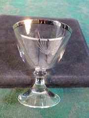 4-3oz Elegant Johans Fors Swedish Made Platinum Band Stemmed Etched Wine Glasses