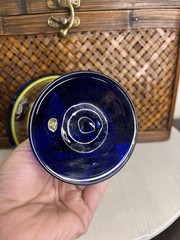 Kosta Boda Martini/Margarita Glass Royal Caribbean Cobalt Blue Yellow Swirl