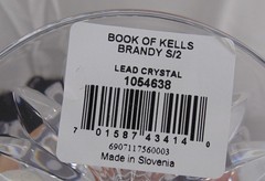 New Waterford 2 Book Of Kells Brandy Snifter Crystal Glasses 1054638 5 3/4″ Tall