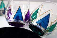 Mindy Sand Wine Glass Stemless Blue Green Purple Enamel Signed 2021 – SET 3