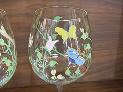 Set of (4) Lenox Butterfly Meadow Hand Painted 9.25″ Wine Glasses, Lady Bugs
