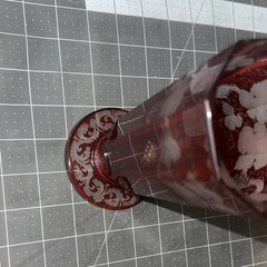 Bohemian Egermann water glass Ruby Cut to Clear Etched Glass Grape Vines 7″