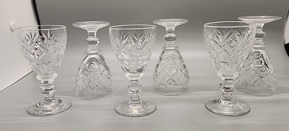 Six Vintage Liqueur Stemmed Glasses Webb Corbett Crystal Georgian Cut England 3″