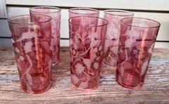 Vintage Cranberry Drinking Glasses Tumblers Retro Federal Glass 1930’s Set of 6