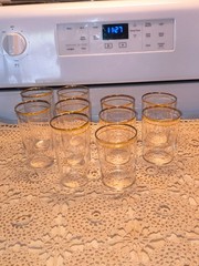 Vintage Set of 10 Federal Glass Company Tumblers and Rock Glasses, Gold Tr 1950s