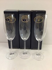 3 Bohemia Crystal Champagne Glass Flutes 6 oz Czech Republic 9″ Wine Elegant Vtg