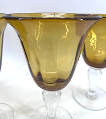 Beveled Goblets Amber Gold Stemmed Wine Glass Set of 4 MCM – Artland? 7.6″ tall