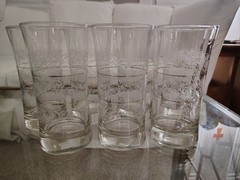 Set 7 Vintage Tumblers Floral Lace Design Gold Trim 14 oz. 6.25″