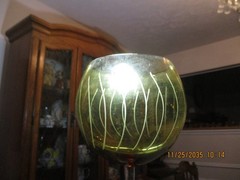 4 Balloon Style Wine Glasses, Tall Stems Four Colors Etched Lines Dots Squares