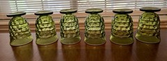 Vintage Set Of 6 INDIANA GLASS WHITEHALL Juice Glasses Cubist Avocado Green 4 oz