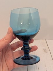 Vintage MCM Italian Blown Balloon Wine Glass 1960’s Cobalt Blue Teal Set/2 7″