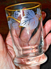 4 VINTAGE MCM Libbey Frosted JUICE DRINK Glasses w/Gold Leaf Leaves Pattern EUC!
