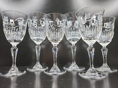 Rogaska Ivy (2) Goblets (4) Wine Glasses Set Vintage Elegant Cut Crystal Bar Lot