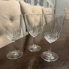 Cristal D’Arques-Durand Diamant Water Goblet Glass Crystal Set of 3 6.75″Tall