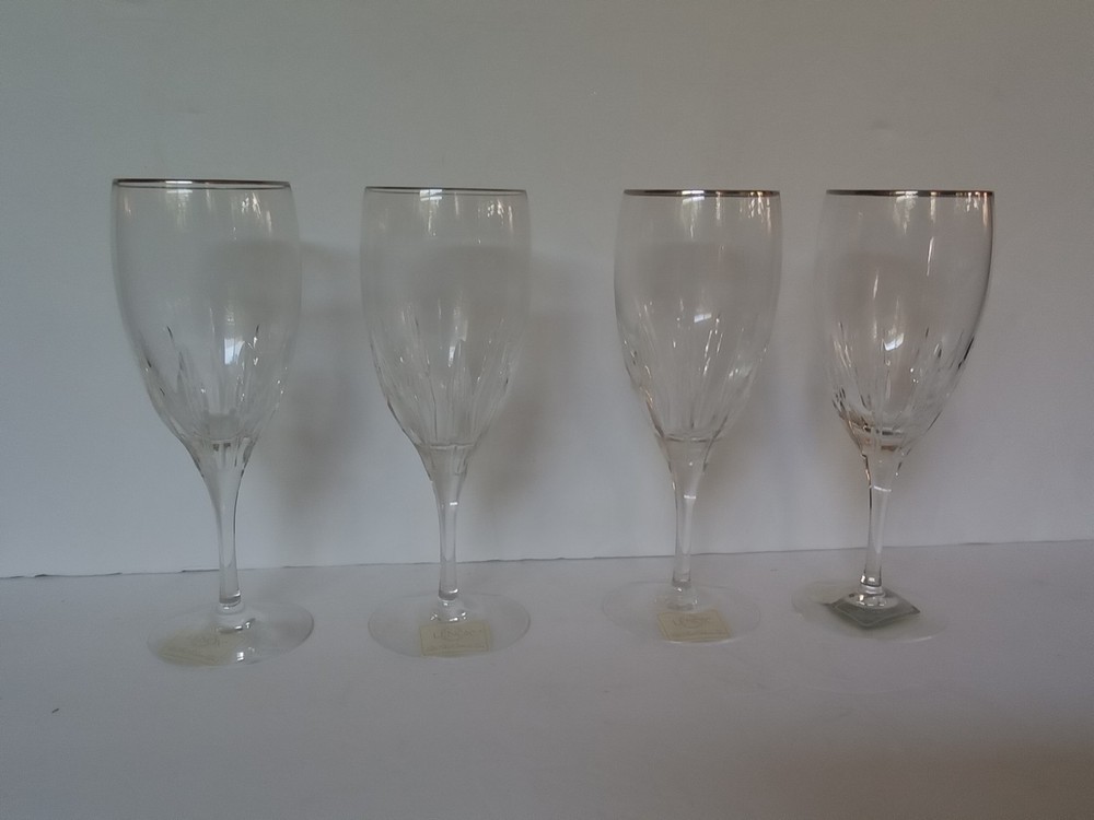 4 Lenox Firelight Crystal Iced Tea Water Glasses Platinum Trim With Stickers On