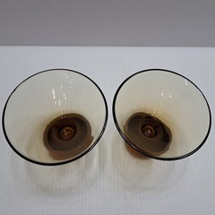 Set of 2 Vintage MCM Amber & Smoke Glass Cordial/Martini Glasses – ~3.5″ Tall