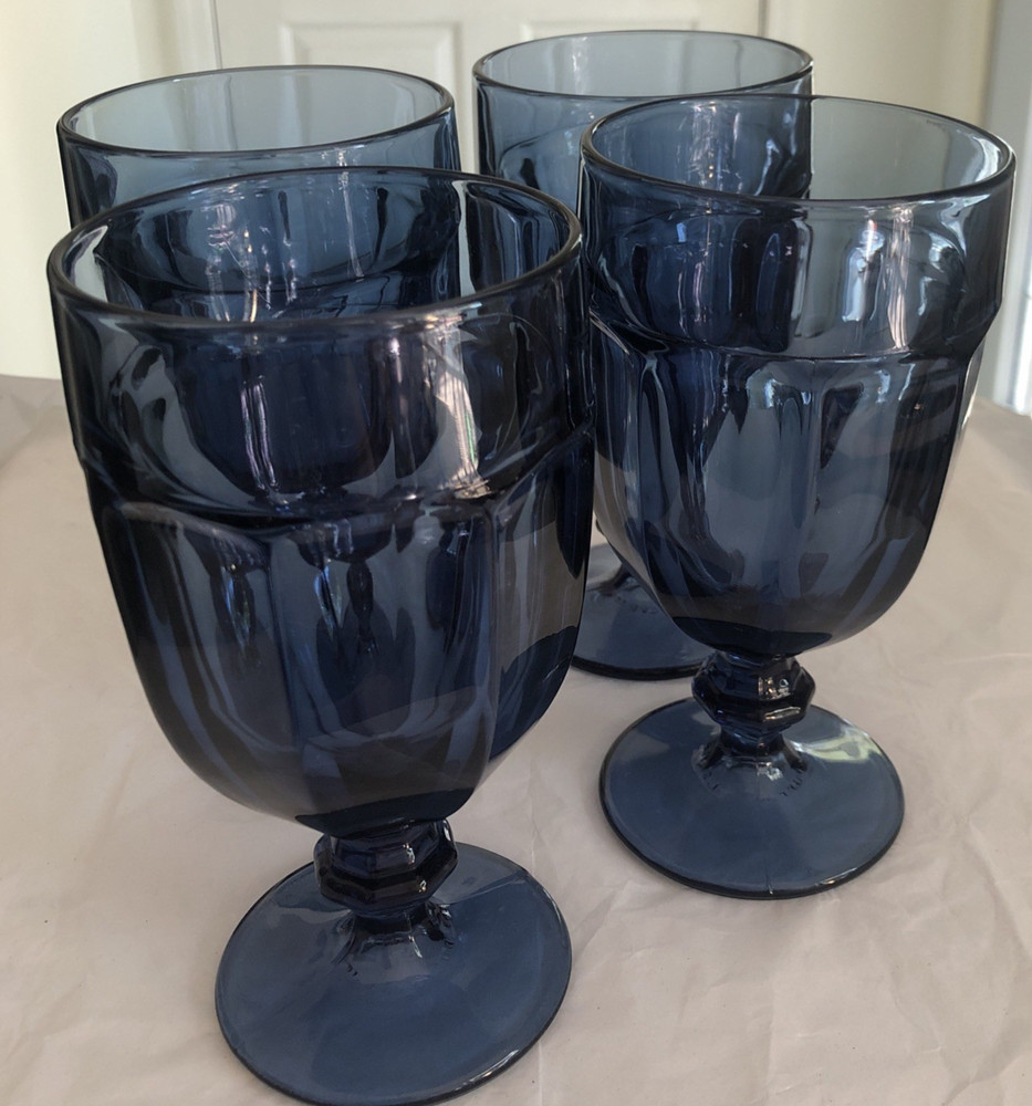Vtg Libby Gibraltar Dusky BlueIced Tea Goblets Set of 4 Duratuff