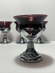 MCM FARBER Bros KROME KRAFT ART DECO COCKTAIL Glasses(4) + 2 Shot AMETHYST GLASS