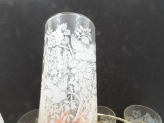 Set of 8 Libbey Raised Icy Lace Garden Tumblers Glasses with Holder