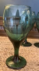 VTG Libby Juniper Green Water Wine Goblets Set Of 12 Glass Teardrop Gold Rim