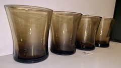 4 Anchor Hocking Linden Smokey Brown Tawny Glass Flared Tumblers Lowball Vintage