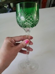 Wine Hock Goblet Glass Green cut to clear brilliant Crystal Baccarat/Val St Lamb