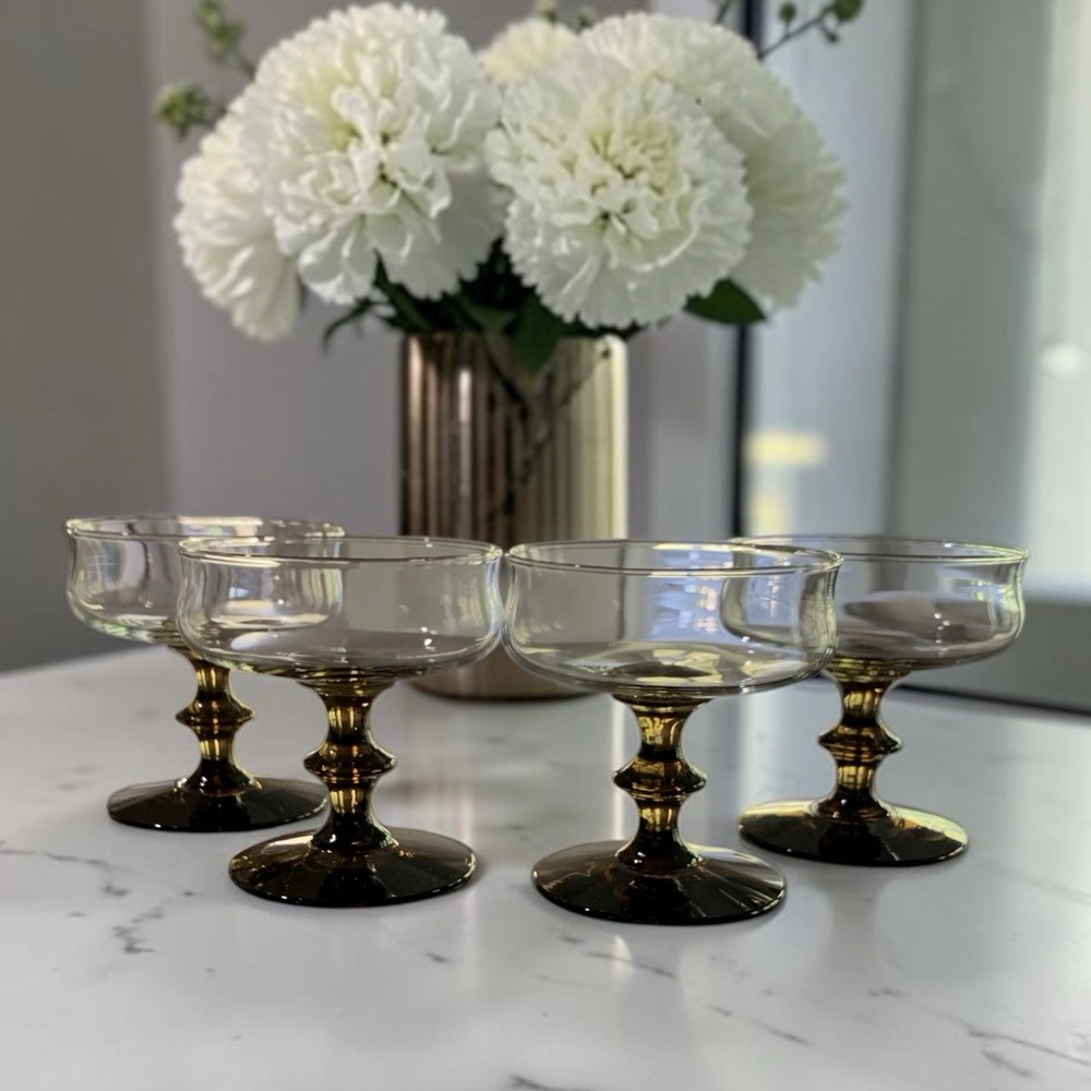 VTG Libbey Tawny Amber Champagne Coupe/Sherbet Dessert Vintage Glasses Set Of 4
