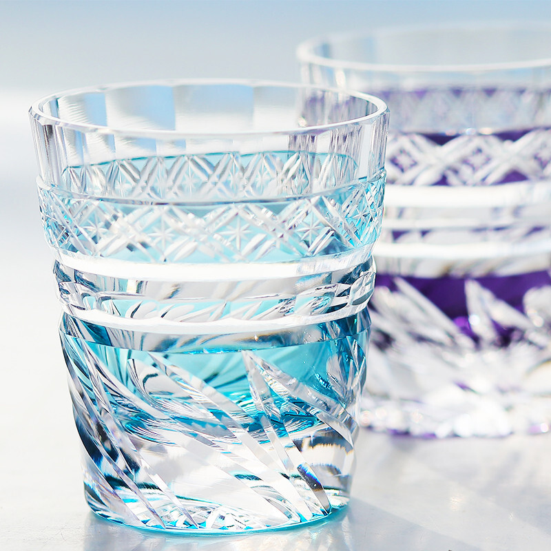 Hand Cut To Clear 200ml Sky Blue Old Fashioned Highball Whiskey Glasses Gift Box