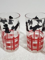 5 Vintage Federal Scotty Dog Scottish Terrier Tumblers Bar Ware Black & Red