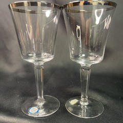 2 LENOX SOLITAIRE PLATINUM TRIM WINE GLASSES 6 1/2″ New Barkley Cut Crystal