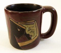 MARA MEXICO MEXICAN FOLK ART POTTERY CHUNKY CERAMIC ABSTRACT FACE COFFEE MUG CUP