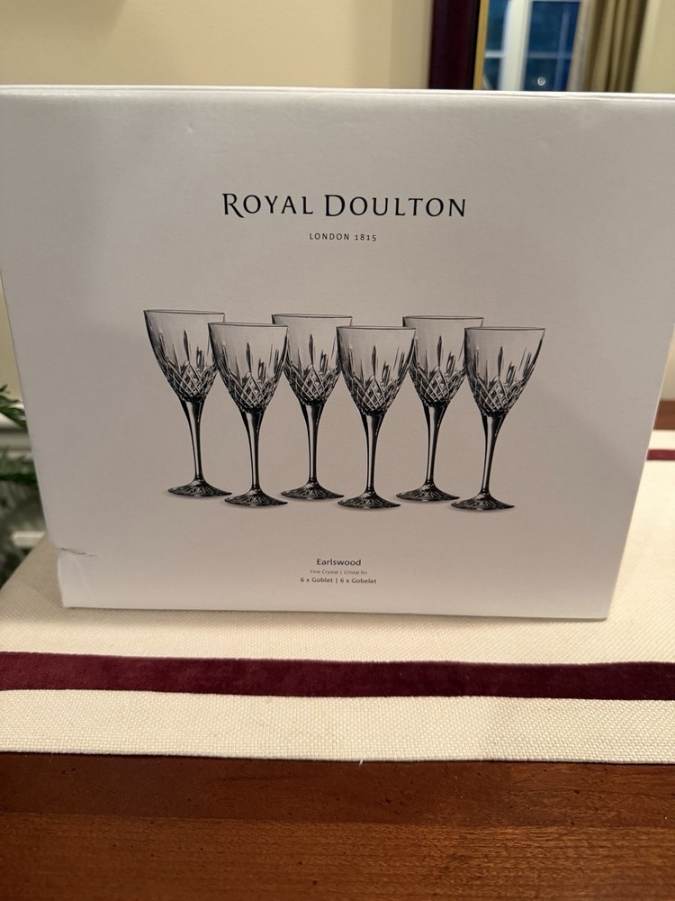 Set of Six Royal Doulton Crystal Wine Goblets Earlswood Collection