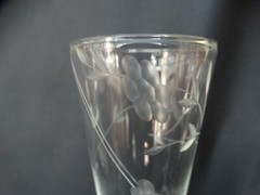 MCM Sevron Clear Glass Gray Wheel Cut By Candlelight Flowers Parfait Glass EUC