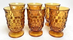 Lot of 6 Vintage Indiana Glass Amber Cubist Drink Short Tumblers 3.75″ Tall