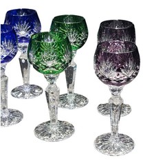 Set of 7 Vintage Nachtmann Cut to Clear Crystal 5″ Cordial Glasses Multi-Color