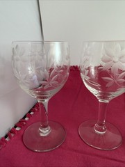 Vintage Fine Floral Cut Crystal Wine Goblets Glasses set of 5