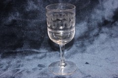 Antique Set of 4 Cordial-Sherry Glasses, Art Nouveau Etched Greek Key Pattern