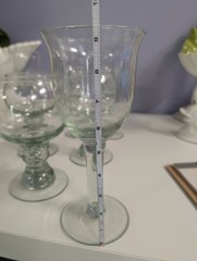 la mediterranea Set/9 Hand blown Green Wine, Beer, Water Goblets NEW!
