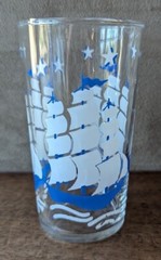 Vintage Libbey Blue and White Nautical Juice Glasses, 4.5″ Tall, Set of 4, Rare