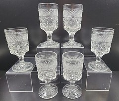 6 Anchor Hocking Wexford Claret Wine Glasses Set Vintage Clear Cut Etch Bar Lot