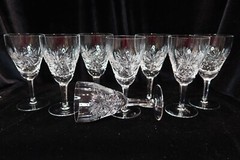 CUT PINWHEEL & WHIRLING STAR HOUR GLASS SHAPE 8 CRYSTAL WATER GOBLETS 6″ TALL