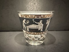VTG Cera Etruscan Greek/ Roman Old Fashioned Glass 3.5″ Blue & Gold