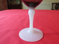 Set 3 Napco Japan Smoke Bowl Etched Wheat Water Goblets w/Milk Glass Foot 6 5/8″
