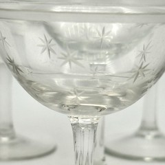 8 Vintage 1950s MCM Atomic Starburst Cordial Sherry Etched Clear Glass