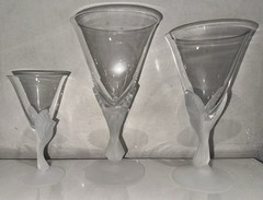 Vintage Sasaki Wings Crystal Stemware Frosted Bird Dove Glasses Set of 3