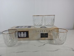 Salzburg Gold Rim Four On-The-Rocks Glasses Tumblers By Cristal d’ Arques France